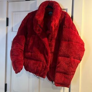 Red furry Urban Outfitters Jacket size small
